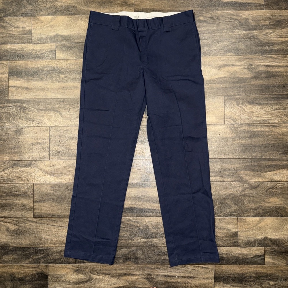 Dickies Slim Straight Chino Pants Flat-Front Men's 36x34 Navy Blue Workwear